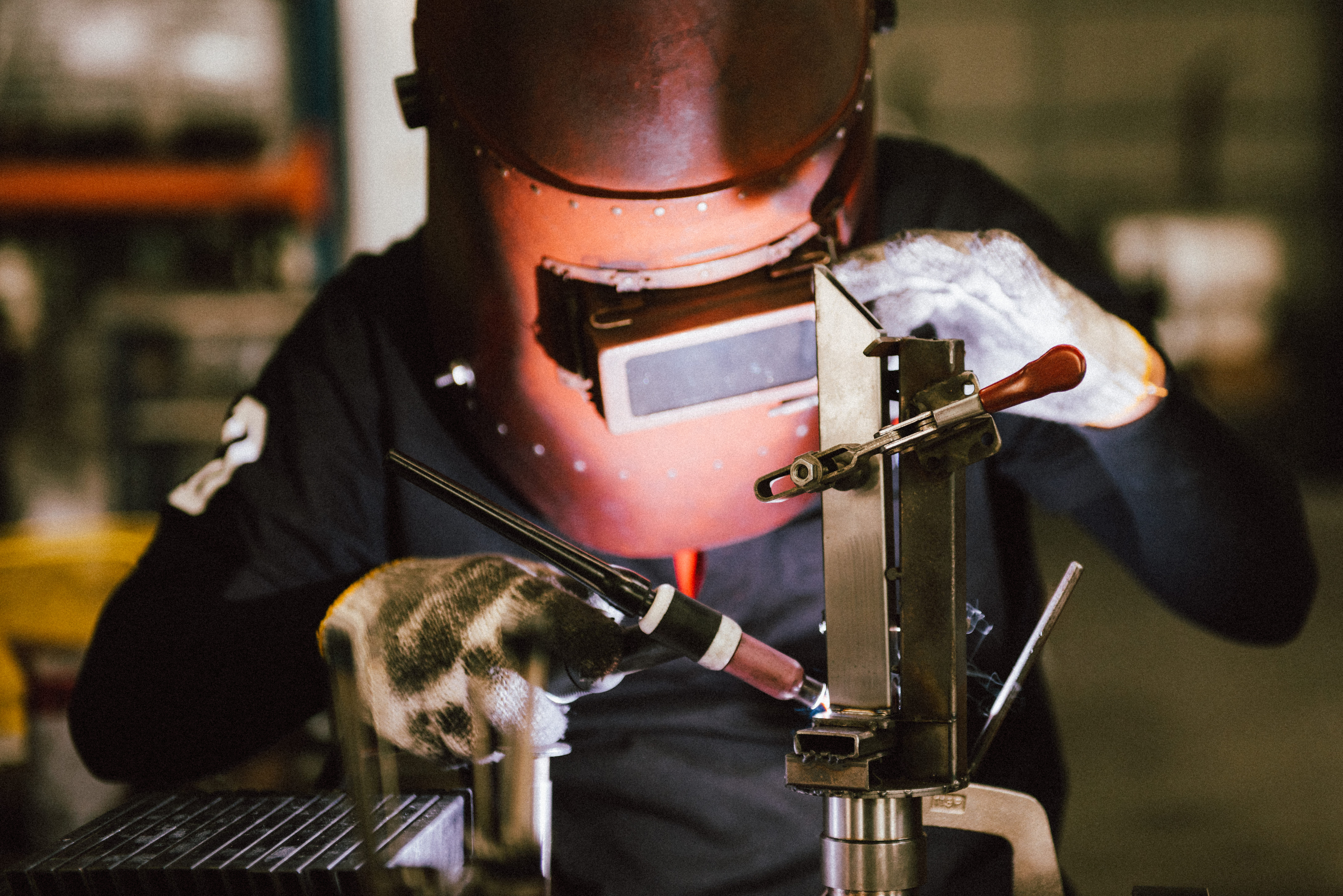 Factory worker in protective gear